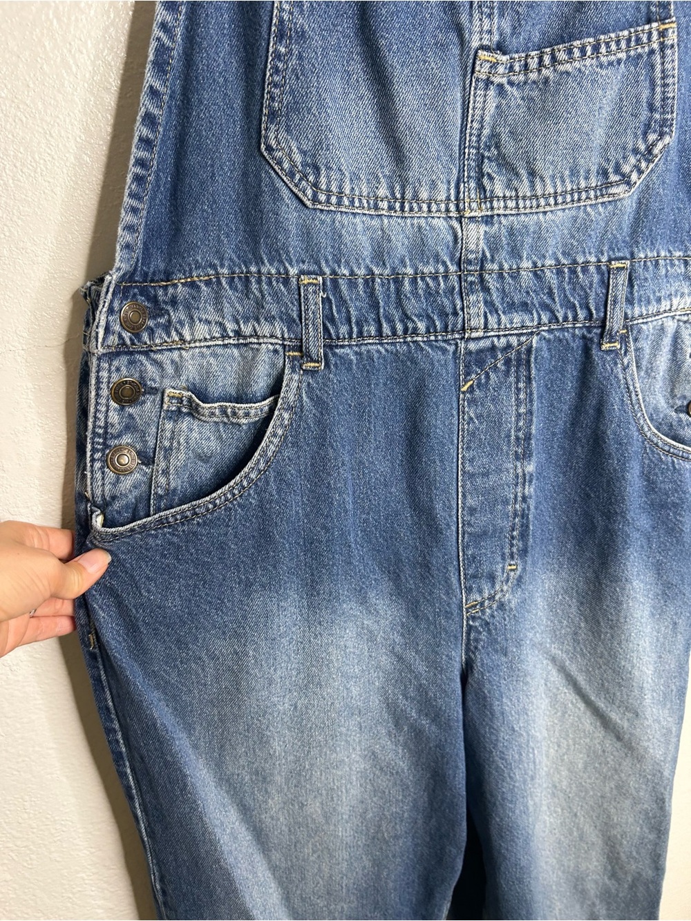 Free People 100% Cotton Ziggy Denim Straight Leg Overalls Medium Wash - Picture 8 of 15